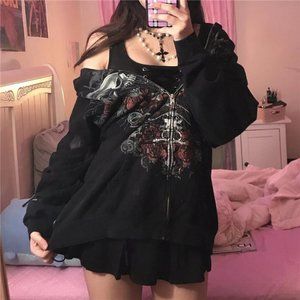 Gothic Flame Sleeve Zip Hoodie main image 1